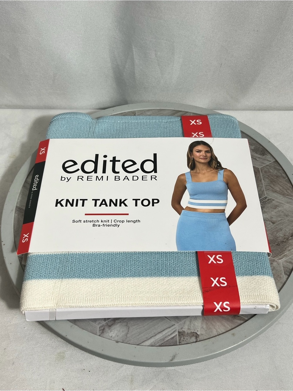 Edited by Remi Bader Knit Crop Tank Top Light Blue Stripe XS NWT